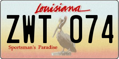 LA license plate ZWT074