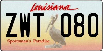 LA license plate ZWT080
