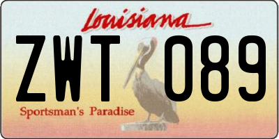 LA license plate ZWT089