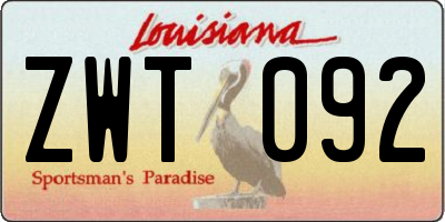 LA license plate ZWT092