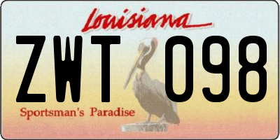 LA license plate ZWT098