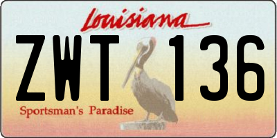 LA license plate ZWT136