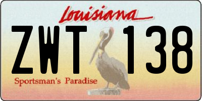 LA license plate ZWT138