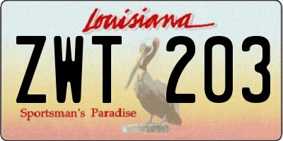 LA license plate ZWT203