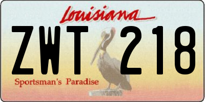 LA license plate ZWT218