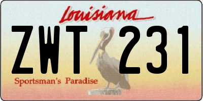 LA license plate ZWT231