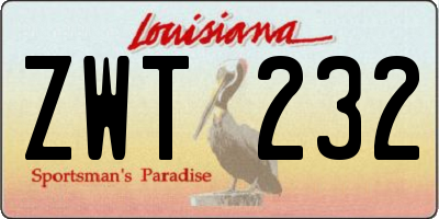LA license plate ZWT232