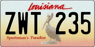 LA license plate ZWT235