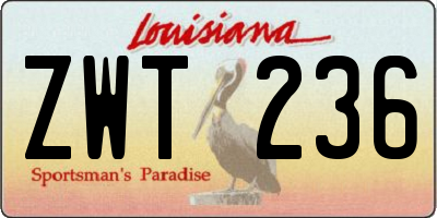 LA license plate ZWT236