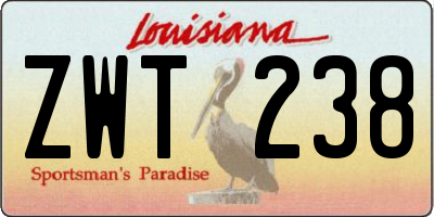 LA license plate ZWT238