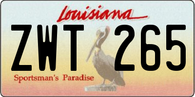 LA license plate ZWT265