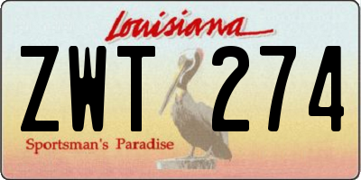 LA license plate ZWT274