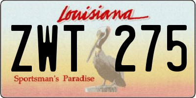 LA license plate ZWT275