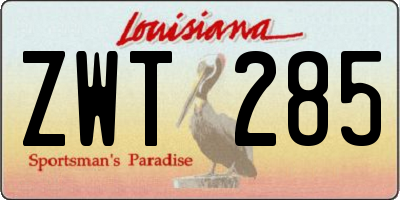 LA license plate ZWT285