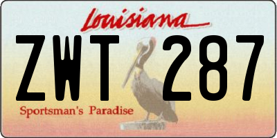 LA license plate ZWT287