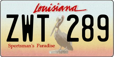 LA license plate ZWT289