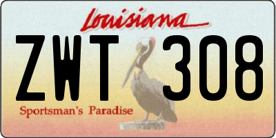 LA license plate ZWT308