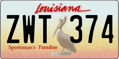 LA license plate ZWT374