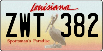LA license plate ZWT382