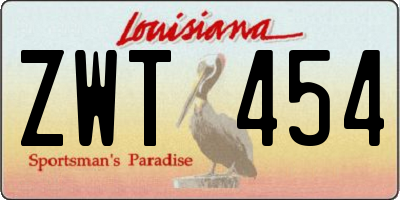 LA license plate ZWT454