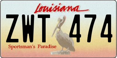 LA license plate ZWT474