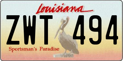 LA license plate ZWT494