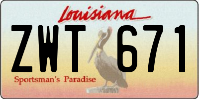 LA license plate ZWT671