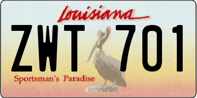 LA license plate ZWT701