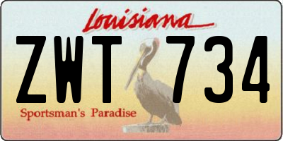 LA license plate ZWT734