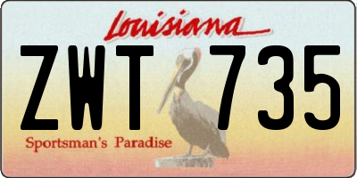 LA license plate ZWT735