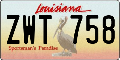 LA license plate ZWT758