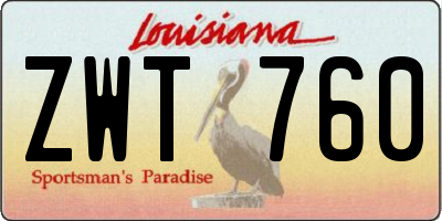 LA license plate ZWT760