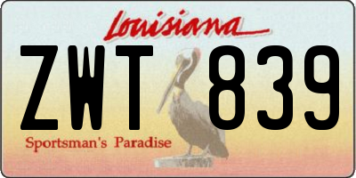 LA license plate ZWT839