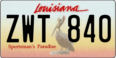 LA license plate ZWT840