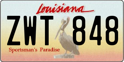 LA license plate ZWT848