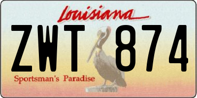 LA license plate ZWT874