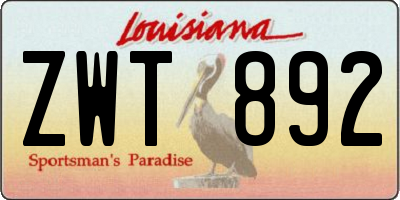 LA license plate ZWT892