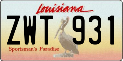 LA license plate ZWT931