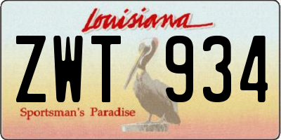 LA license plate ZWT934