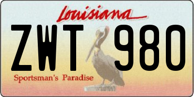 LA license plate ZWT980