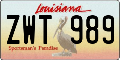 LA license plate ZWT989