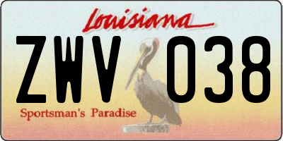 LA license plate ZWV038