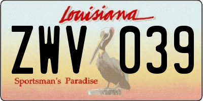 LA license plate ZWV039