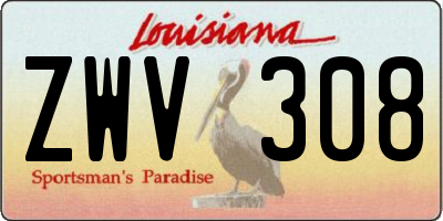 LA license plate ZWV308