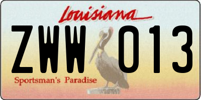 LA license plate ZWW013