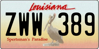 LA license plate ZWW389