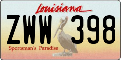 LA license plate ZWW398