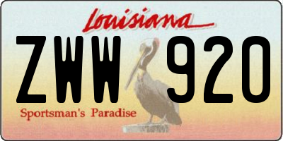 LA license plate ZWW920