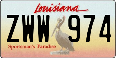 LA license plate ZWW974