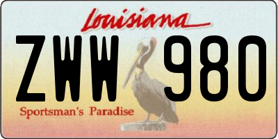 LA license plate ZWW980